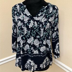 Fun2Fun Black Floral Popover Career Top Blouse (Size S)